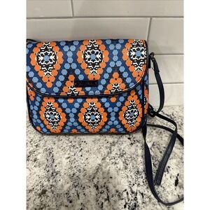 Vera Bradley Flap Crossbody Marrakesh Beads Purse Bag Leather Blue Orange‎ Black